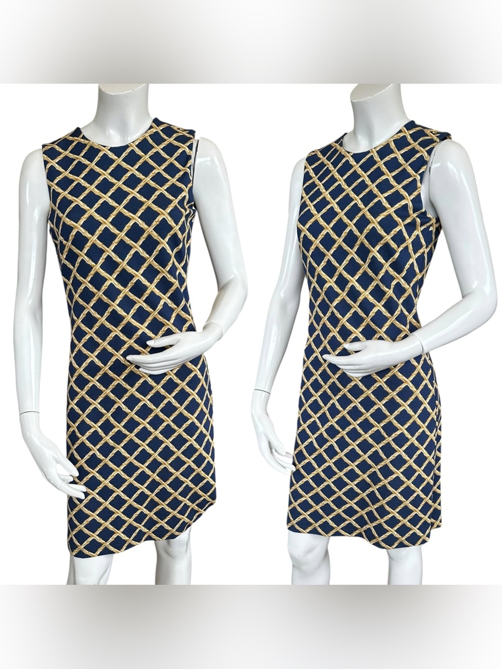 J. McLaughlin Navy Blue & Bamboo Print Sleeveless Shift Sheath Dress Size XS